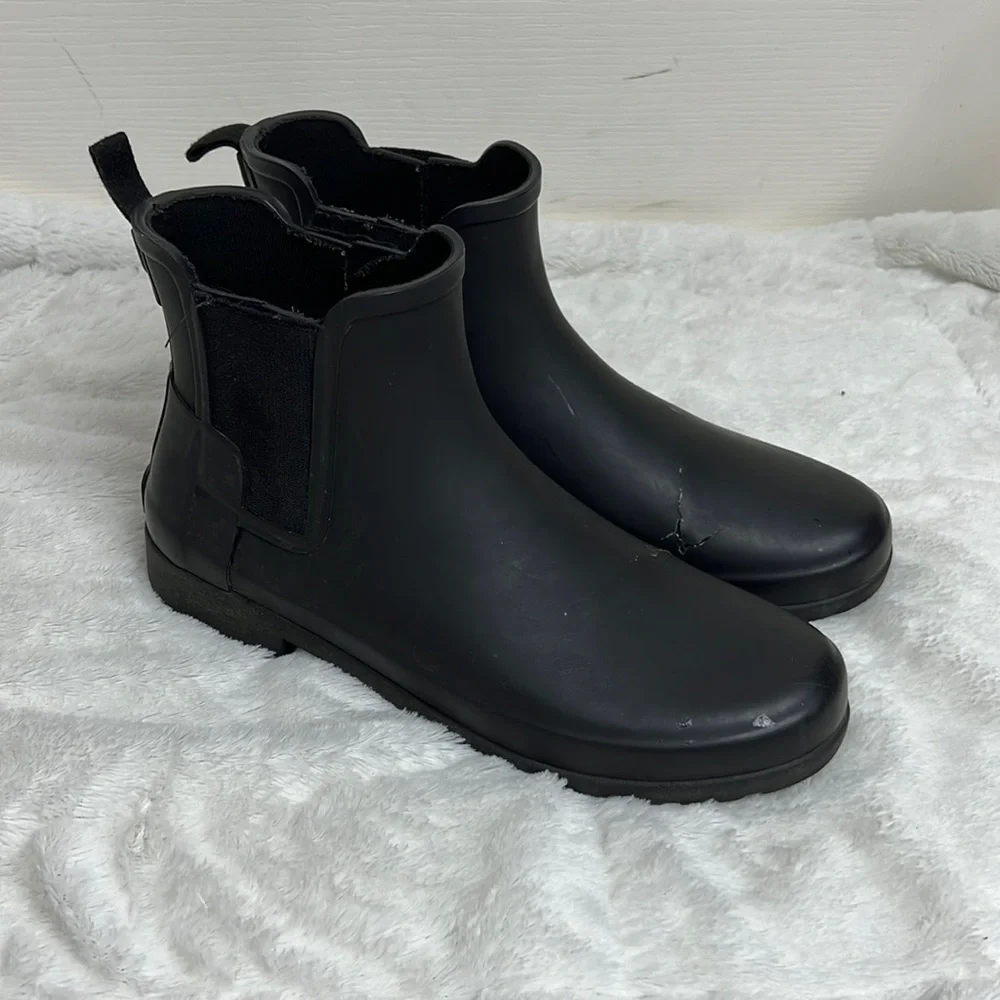 Hunter Women’s Black Refined Slim Fit Chelsea Ankle Rubber Boots Shoes - Sz 9/40
